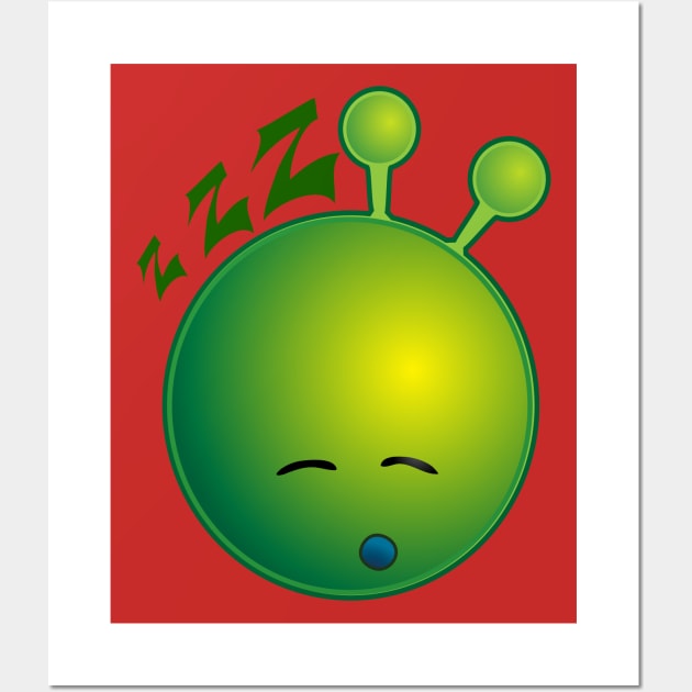 Sleepy Alien Monster ET Extraterrestrial Martian Green Man Emoji for Women, Men and Kids 15 Wall Art by PatrioTEEism